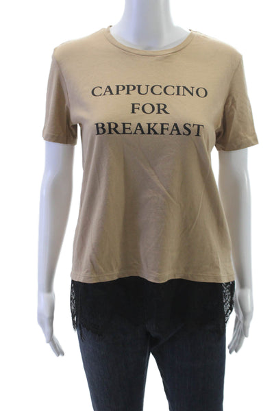 Zara Womens Basic Cotton T-Shirt Crew Neck Short Sleeve Beige Size M