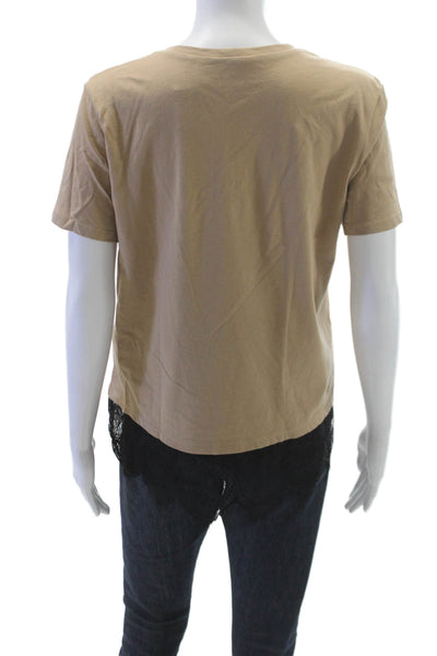 Zara Womens Basic Cotton T-Shirt Crew Neck Short Sleeve Beige Size M