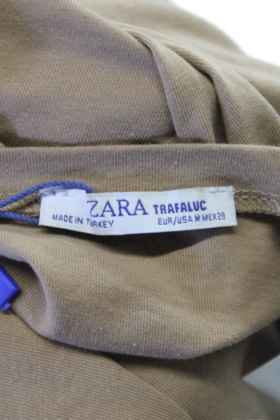 Zara Womens Basic Cotton T-Shirt Crew Neck Short Sleeve Beige Size M