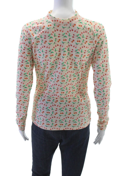 J Crew Women Quarter Zip Rash Guard Cherry Print Multicolor Long Sleeve Size M