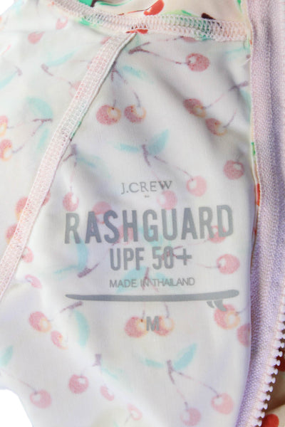 J Crew Women Quarter Zip Rash Guard Cherry Print Multicolor Long Sleeve Size M