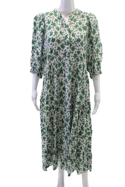 Zara Womens A-Line Floral V-Neck Midi Viscose Dress 3/4 Sleeve Button Size M