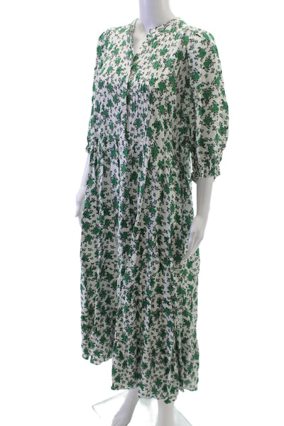 Zara Womens A-Line Floral V-Neck Midi Viscose Dress 3/4 Sleeve Button Size M
