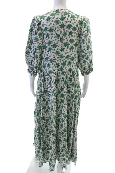 Zara Womens A-Line Floral V-Neck Midi Viscose Dress 3/4 Sleeve Button Size M