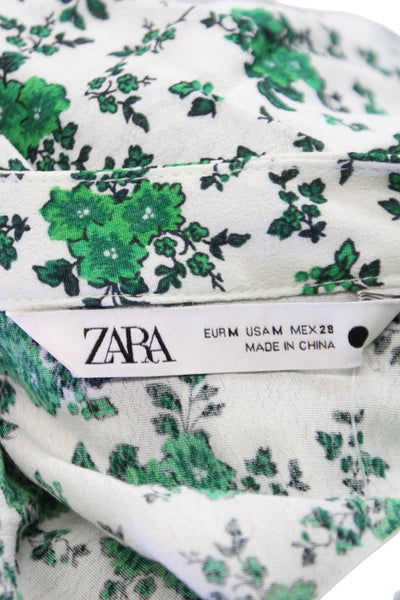 Zara Womens A-Line Floral V-Neck Midi Viscose Dress 3/4 Sleeve Button Size M