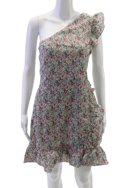J Crew Women Floral One Shoulder Mini Dress Multicolor Cotton Size 6