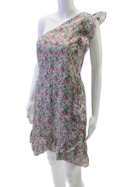 J Crew Women Floral One Shoulder Mini Dress Multicolor Cotton Size 6