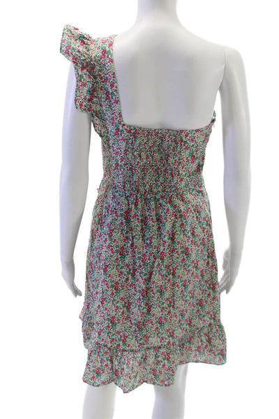 J Crew Women Floral One Shoulder Mini Dress Multicolor Cotton Size 6