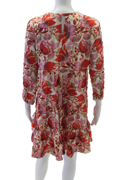 Zara Women Trapeze Swing Floral Short 3/4 Sleeve Dress Round Neck Size M
