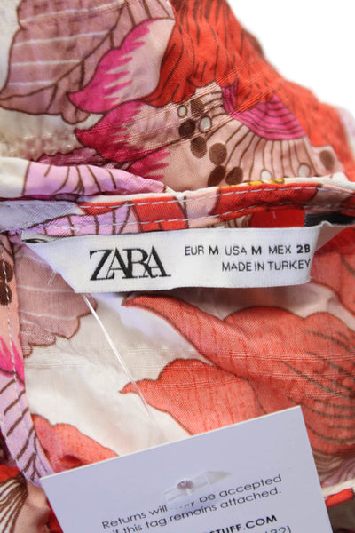 Zara Women Trapeze Swing Floral Short 3/4 Sleeve Dress Round Neck Size M