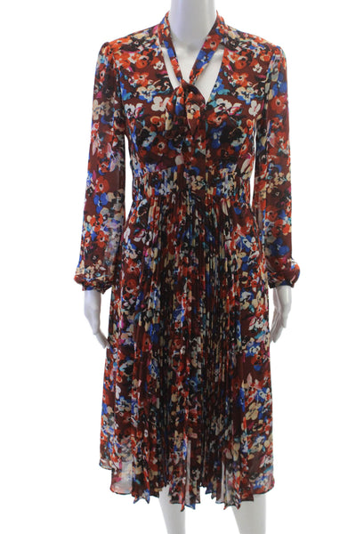 Karen Millen Women Fit & Flare Floral V-Neck Long Sleeve Knee Dress Size 6