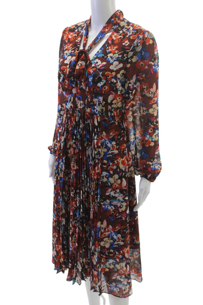 Karen Millen Women Fit & Flare Floral V-Neck Long Sleeve Knee Dress Size 6