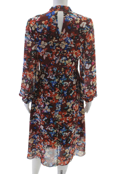 Karen Millen Women Fit & Flare Floral V-Neck Long Sleeve Knee Dress Size 6