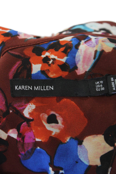 Karen Millen Women Fit & Flare Floral V-Neck Long Sleeve Knee Dress Size 6
