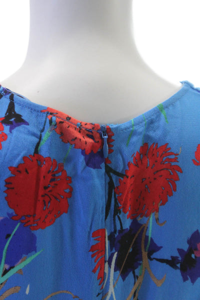Zara Womens Shift Dress Blue Floral V Neck Short Sleeve Knee Length Size M