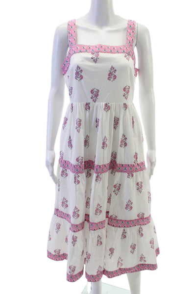 J Crew Women Sundress White Floral Square Neck Midi Cotton Sleeveless Size 6