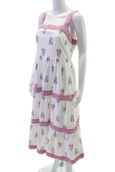 J Crew Women Sundress White Floral Square Neck Midi Cotton Sleeveless Size 6