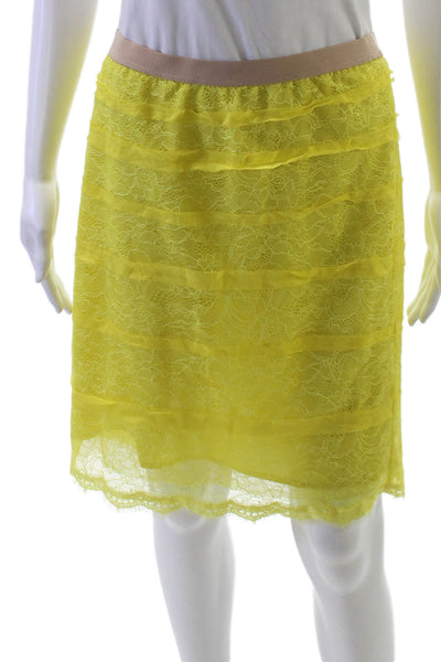 BCBGMAXAZRIA Womens Straight Pencil Skirt Yellow Nylon Solid Knee Length Size S