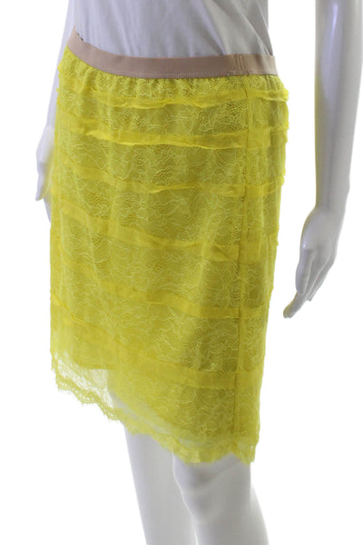 BCBGMAXAZRIA Womens Straight Pencil Skirt Yellow Nylon Solid Knee Length Size S