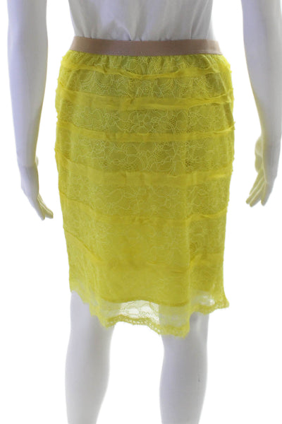 BCBGMAXAZRIA Womens Straight Pencil Skirt Yellow Nylon Solid Knee Length Size S