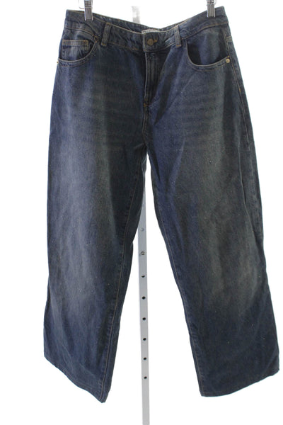 Zara Women Wide-Leg Jeans Blue Cotton Mid Rise Inseam 30 Size 4
