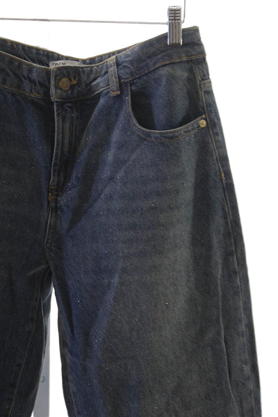 Zara Women Wide-Leg Jeans Blue Cotton Mid Rise Inseam 30 Size 4
