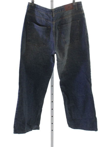Zara Women Wide-Leg Jeans Blue Cotton Mid Rise Inseam 30 Size 4