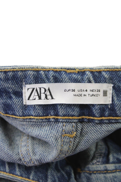 Zara Women Wide-Leg Jeans Blue Cotton Mid Rise Inseam 30 Size 4