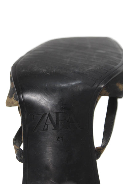 Zara Womens Stiletto Animal Printed Slide Sandals Brown Black Size 41