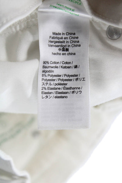 J Crew Womens Cropped White Mid Rise Button Cotton Blend Jeans Size 24P