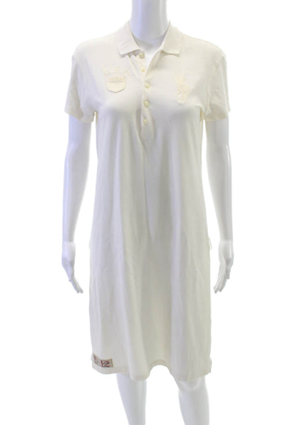 Ralph Lauren Blue Label Women Shirt Dress Ivory Cotton Short Sleeve Size S