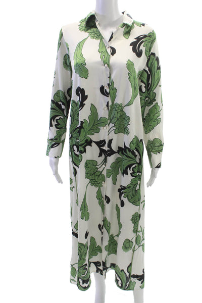 Zara Women Maxi Floral Collared Long Sleeve White Dress Size XS
