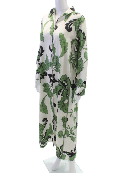 Zara Women Maxi Floral Collared Long Sleeve White Dress Size XS