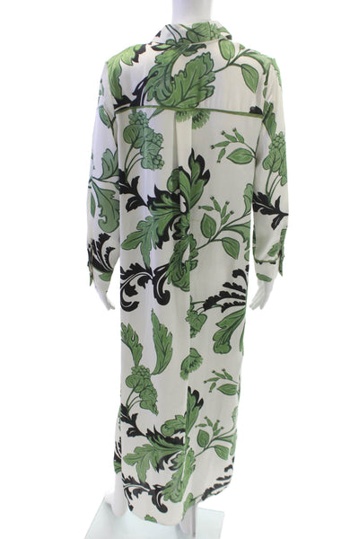 Zara Women Maxi Floral Collared Long Sleeve White Dress Size XS