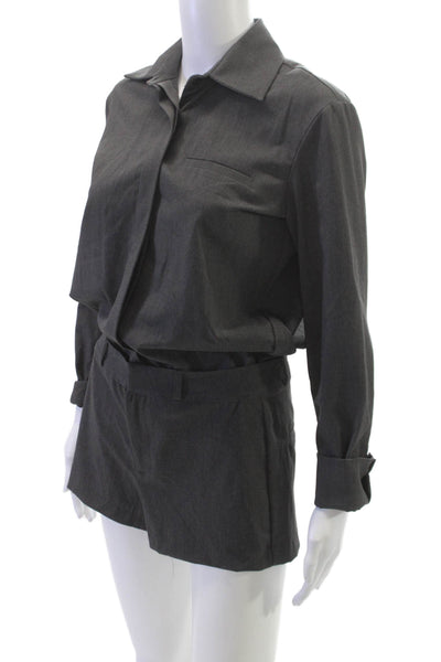 Zara Women Collared Long Sleeve Gray Polyester Romper Button Size XS