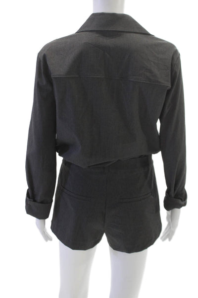 Zara Women Collared Long Sleeve Gray Polyester Romper Button Size XS