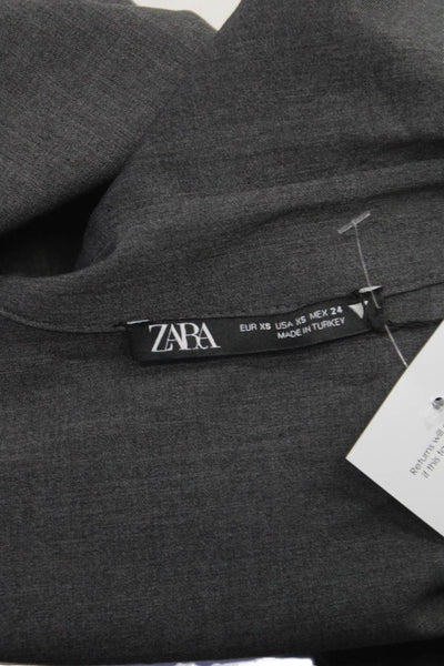 Zara Women Collared Long Sleeve Gray Polyester Romper Button Size XS