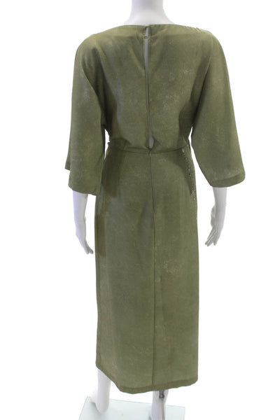 Zara Women Wrap Dress Green Boat Neck 3/4 Sleeve Mid-Calf Polyester Size XS