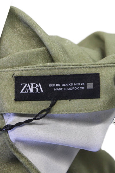Zara Women Wrap Dress Green Boat Neck 3/4 Sleeve Mid-Calf Polyester Size XS