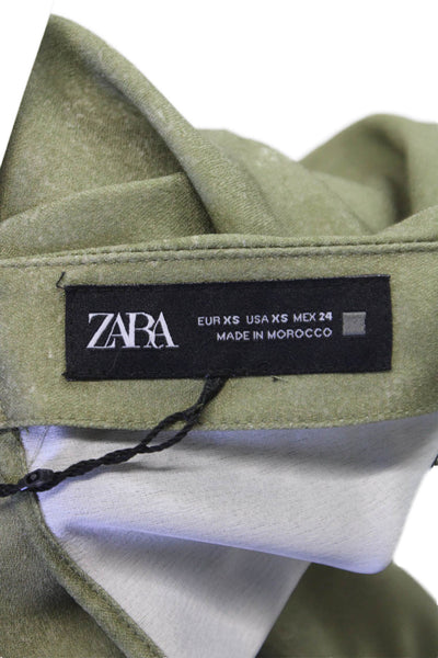 Zara Women Wrap Dress Green Boat Neck 3/4 Sleeve Mid-Calf Polyester Size XS
