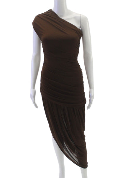 Zara Women Bodycon One Shoulder Mid-Calf Brown Acetate Dress Size XS