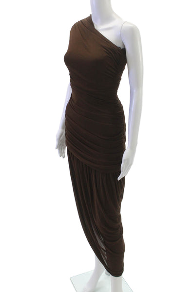 Zara Women Bodycon One Shoulder Mid-Calf Brown Acetate Dress Size XS