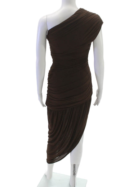 Zara Women Bodycon One Shoulder Mid-Calf Brown Acetate Dress Size XS
