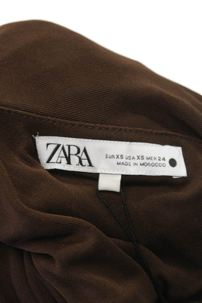 Zara Women Bodycon One Shoulder Mid-Calf Brown Acetate Dress Size XS