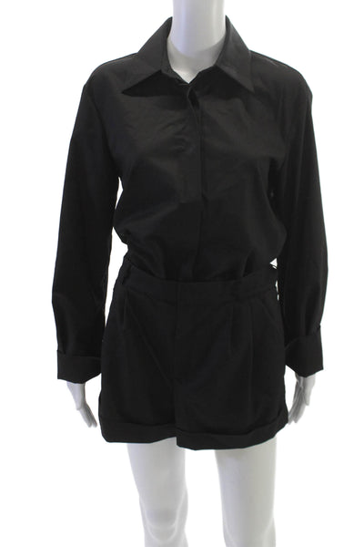 Zara Womens Black Viscose Collared Long Sleeve Playsuit Size M