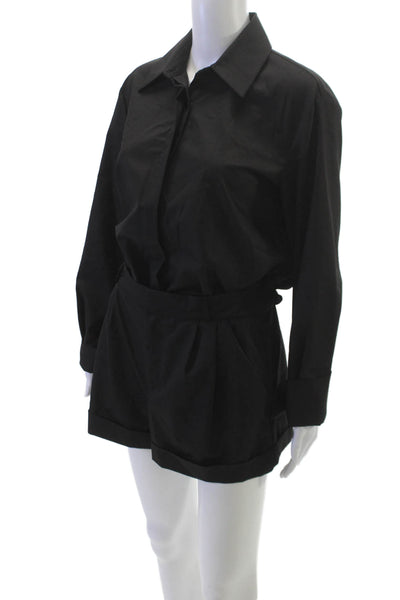 Zara Womens Black Viscose Collared Long Sleeve Playsuit Size M