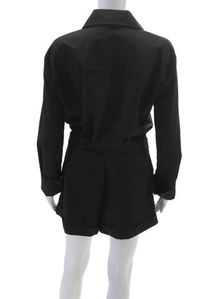 Zara Womens Black Viscose Collared Long Sleeve Playsuit Size M