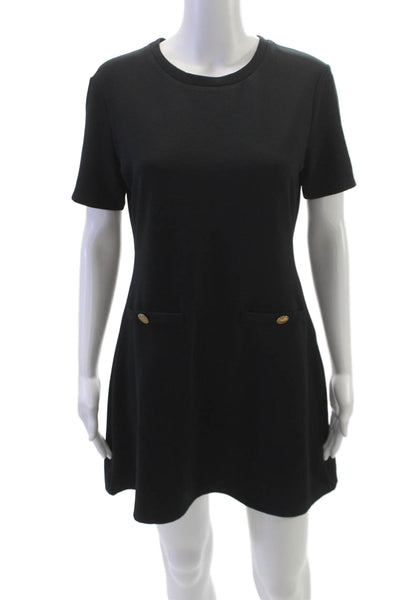 Zara Womens Shift Dress Black Short Sleeve Round Neck Polyester Size L