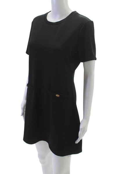 Zara Womens Shift Dress Black Short Sleeve Round Neck Polyester Size L
