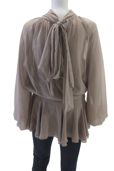 Zara Women Tunic Blouse Beige High Neck Long Sleeve Polyester Size XS